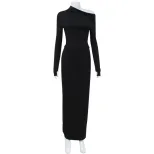 Irregular Design Long Sleeve Top and Midi Skirt Set Elegant Solid Color Slim Fit Versatile for C