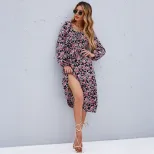 Vintage Floral Puff Sleeve Backless Dress Square Neck Autumn Collection Elegant Style Wholesale