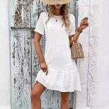 Short Sleeve Solid Color Dress Fresh and Sweet Style Perfect for Summer Occasions Wholesale Avai