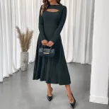 Elegant Hollow Out Round Neck Bodycon Dress Solid Color Slim Fit Suitable for Office Wear Wholes