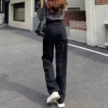 高腰阔腿牛仔裤女2023春秋新款小个子宽松大码显瘦垂感拖地直筒裤