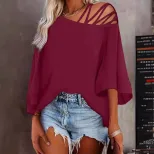 Womens Casual Loose Top Off Shoulder Design Solid Color Autumn Winter Style Wholesale Available
