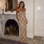 Womens Summer Dress Sexy Backless Design Stylish Plaid Pattern Bodycon Fit Available in Khaki Wholesale
