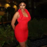 Womens Fashion Dress Solid Color Ruffled Hem Sleeveless Backless Bodycon Casual or Party Wear Wh