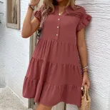 Casual Sweet Ruffle Sleeve Cake Dress Loose Fit Flowy Design Elegant Style Perfect for Summer Ev