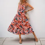 Summer Vacation Dress Casual Beach Style Floral Print Sleeveless Comfortable Fabric Wholesale Av