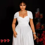 Elegant A Line Maxi Dress V Neck Short Sleeve Pleated Backless Perfect for Evening Events Wholes