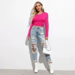 Womens Slim Fit Long Sleeve T Shirt High Stretch Versatile Trendy Design Autumn Winter Fashion W