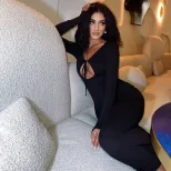 Sexy Hollow Back Long Sleeve Bodycon Dress European Style Lace Up Design Perfect for Parties Who