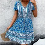 Summer Womens Dress V Neck Floral Print Bohemian Style Perfect for Casual Outings Wholesale Avai