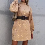 Elegant Polka Dot Long Sleeve Dress Womens Fashion European and American Style Chic Design Perfe