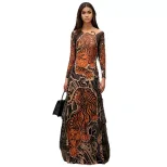 Womens Spring Fashion Unique Street Style Printed Mesh Half Turtleneck High Slit Long Top Wholes