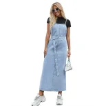 Womens Denim Midi Dress Fashionable Waist Defined Design Sleeveless Autumn Winter Style Wholesal