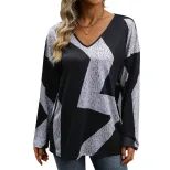 Casual Color Block Long Sleeve Top for Women Loose Fit Autumn Style Comfortable Fabric Wholesale