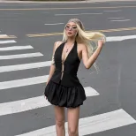 Sexy Deep V Neck Halter Top and Tulip Skirt Set Autumn Collection Chic Casual Wear for Women Who