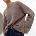 Womens Oversized Gray Pullover Sweater Soft Cashmere Blend Cozy Thick Knit Autumn Winter Casual
