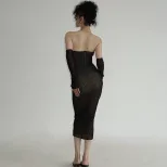 Summer Lace Strapless Bodycon Dress Elegant Fit Sexy Design with Sleeves Perfect for Parties and