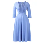 Plus Size Womens Dress Elegant Solid Color Ruffled Design Square Neck High Waist Fashion for Cas