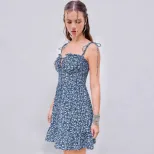 Summer Floral Print Backless Slip Dress Sexy Style European and American Fashion Perfect for Par