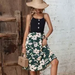 Floral Print Spliced Cami Dress Summer Fashion Elegant Style Comfortable Fit Available for Whole