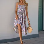 Layered Floral Print Maxi Dress Casual Style Adjustable Drawstring Comfortable Fabric Perfect fo