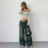 Striped Off Shoulder Long Sleeve T Shirt for Women Slim Fit Sexy Short Length Fall Layering Top