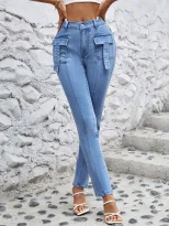 Womens Stretchy Casual Denim Cargo Pants Versatile Design Comfortable Fit Trendy Style Perfect f