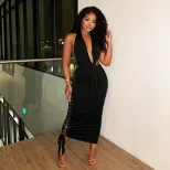 Summer Womens Dress Fashionable Halter Neck Backless Unique Tie Design Bodycon Style Perfect for