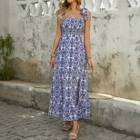 Summer Bohemian Maxi Dress Sleeveless Split Hem Floral Print Casual Beachwear or Party Outfit Wh