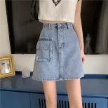 2022夏季新款高腰显瘦牛仔半身裙女复古学生短款网红A字包臀裙子
