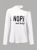 Womens Long Sleeve T Shirt Solid Color Asymmetrical Neckline Letter Print Autumn Winter Fashion