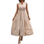 High Waist Sleeveless Maxi Dress Simple Style Solid Color Comfortable Fit Casual Wear for Summer
