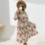 Floral Long Sleeve Midi Dress High Neck Elegant Design Trendy Style Perfect for Parties and Even