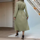 Womens Army Green Slim Fit Shirt Dress with Collar for Elegant Office Wear Low MOQ