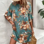 Casual Floral Print Dress for Women Slim Fit Short Sleeve Comfortable Fabric Perfect for Spring