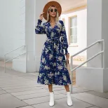 Floral Print Long Sleeve Dress Elegant Design Comfortable Fabric Autumn Collection Perfect for C
