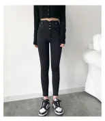 速卖通牛仔裤女2023春季新款韩版学生小众设计超高腰毛边小脚裤潮