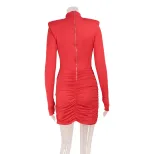Bodycon Dress Hollow Out Design Shoulder Pads Long Sleeve Solid Color Elegant for Parties and Ev