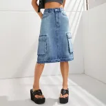 High Waisted Denim Skirt Slim Fit Casual Style Versatile Design Perfect for Everyday Wear Wholes