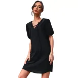 Summer Casual Loose Black Cotton Linen Dress Simple Retro Style Perfect for Everyday Wear Wholes
