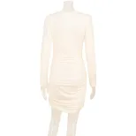 Elegant Womens Bodycon Dress Low V Neck Waist Defining Solid Color Office Wear Chic Style Wholes