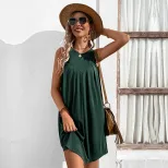 Summer A Line Dress Wrinkled Fabric Casual Style Solid Color Perfect for Everyday Wear Wholesale