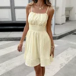 Summer Casual Solid Color Ruffle Strap Cake Dress Fresh and Sweet Style Perfect for Parties and