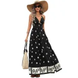 Casual Vacation Maxi Dress Floral Print Halter Neck Flared Skirt Summer Wear Wholesale Available