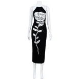Sleeveless Halter Bodycon Dress Slim Fit Floral Print Elegant Style Perfect for Parties and Even