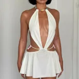 ins欧美女装2026夏季新款海边度假风性感辣妹镂空串珠挂脖连衣裙