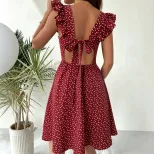 Summer A Line Dress Square Neck Heart Print Short Sleeve High Waist Slim Fit Perfect for Petite