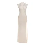 Summer Womens Dress Solid Color Elegant High Slit Slim Fit Stand Collar Perfect for Parties and