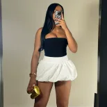 Summer Womens Bubble Skirt High Waist Solid Color Versatile Design Casual Wear for Parties or Ou