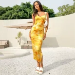 Summer Floral Bodycon Dress Sleeveless Off Shoulder Slim Fit Beach Vacation Style Wholesale Avai